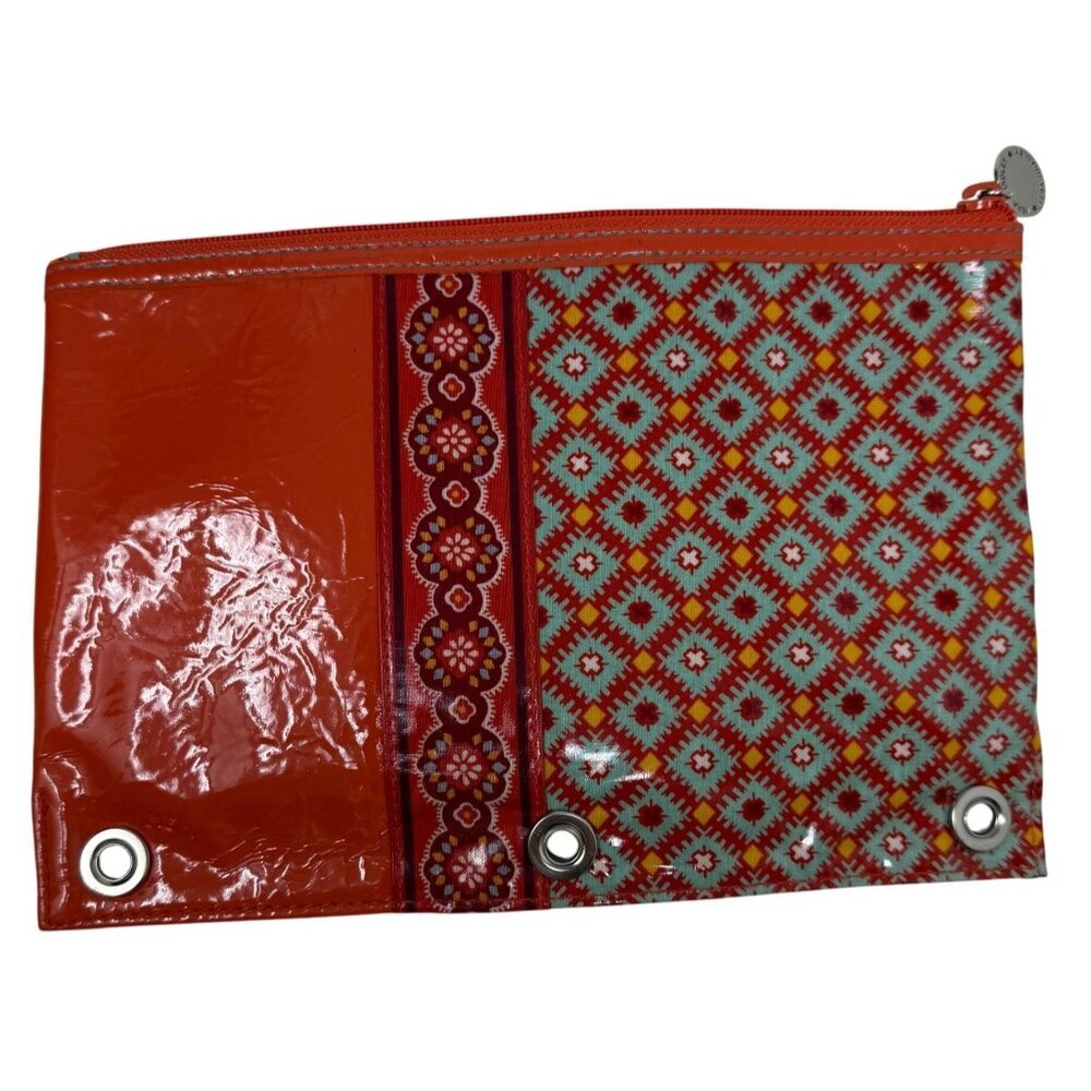 Vera Bradley Frill Paprika Patterned Clear Vinyl Binder Zipper Pouch 3 Grommets - Picture 2 of 4